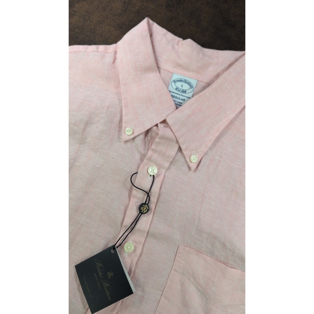 Brooks Brothers Mens Pink Irish Linen‎ Button Down Shirt Regular Fit Large New
